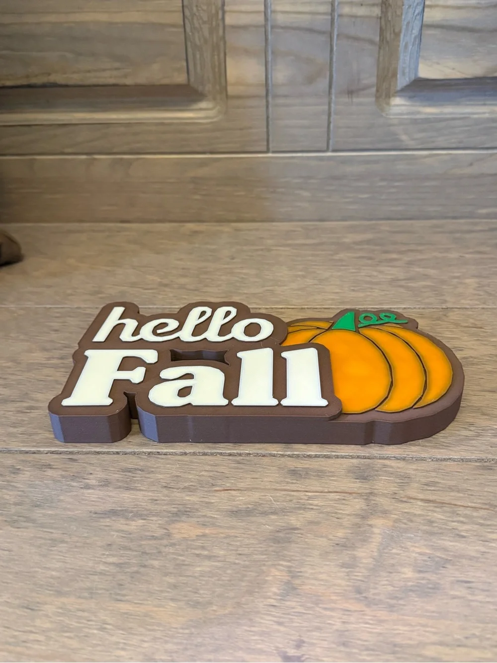 Hello Fall Pumpkin Table Decor Sign - Brown and Orange